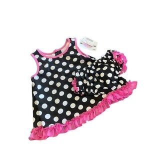 NWT Polka Dot Pink and Black Matching Outfit Size 18 months